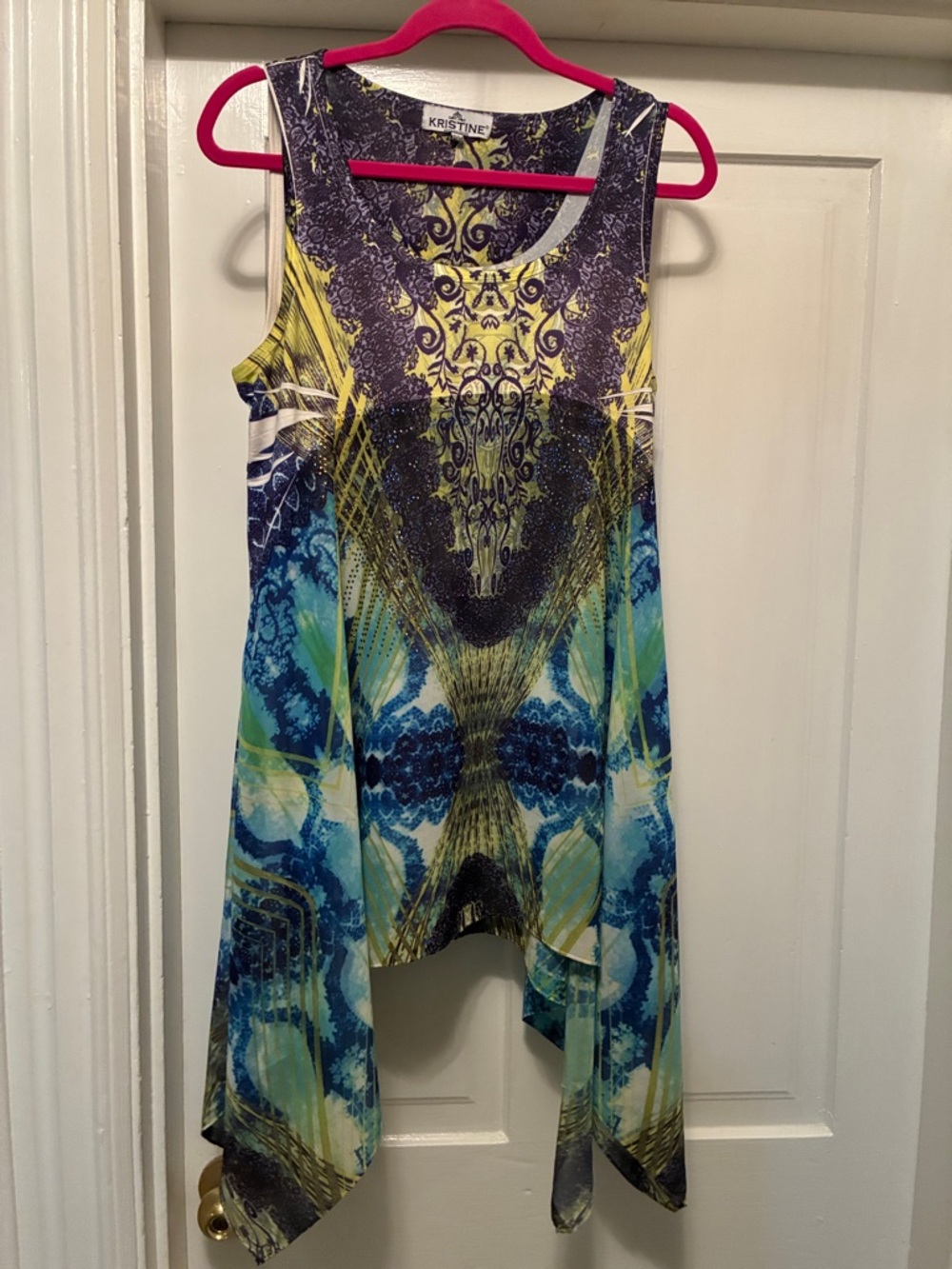 Blue & Yellow Asymmetrical Handkerchief Dress